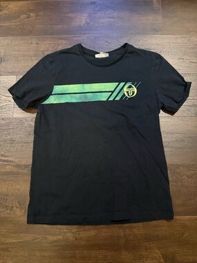 Sergio Tacchini Black Tee with Lime Stripe and Logo